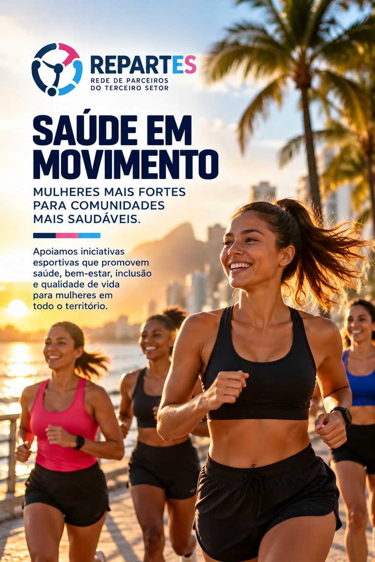 Cartaz REPARTES: Saúde em movimento — mulheres mais fortes para comunidades mais saudáveis